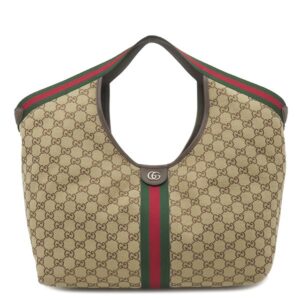 グッチ GUCCI トートバッグ ラージ トートバッグ キャンバス レザー ベージュ×ブラウン シャンパンゴールド金具 GGキャンバス 659980 【保存袋】 【中古】新品同様品