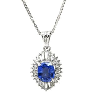ネックレス ブルーサファイア 1.18ct ダイヤモンドペンダント プラチナシルバー 青 ブルー クッションミックスカット 1石 1粒 【中古】中古品