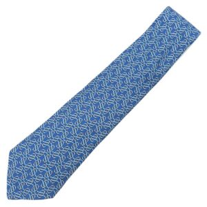 エルメス HERMES ネクタイ クラバット 9cm シルク ブルー×グレー 青 総柄 【中古】