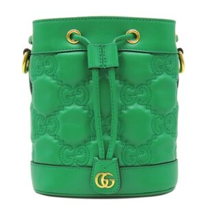 グッチ GUCCI ショルダーバッグ GG マトラッセ バケット レザー グリーン ゴールド金具 緑 巾着 728231 【保存袋】 【中古】中古美品