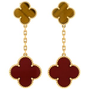 ヴァンクリーフアーペル Van Cleef & Arpels ピアス マジックアルハンブラ 2モチーフ レッド×ブラウン×イエローゴールド 18K YG カーネリアン タイガーズアイ VCARN5JR00 【箱】 【中古】中古美品