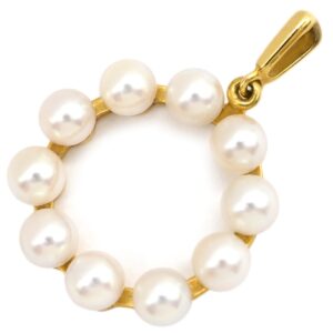 ミキモト MIKIMOTO ペンダントトップ パール 10P サークル パールホワイト×イエローゴールド MIKIMOTO 真珠 Au750 18K YG ネックレストップ 【中古】中古品