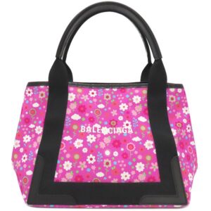 バレンシアガ BALENCIAGA トートバッグ ネイビーカバス S キャンバス レザー ピンク×ブラック シルバー金具 黒 花柄 339933 【保存袋】 【中古】