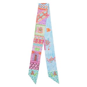 エルメス HERMES スカーフ ツイリー シルク ローズ×ターコイズ×オレンジ 【Super Silk Quest/スーパー シルク クエスト】 【箱】 【中古】新品同様品