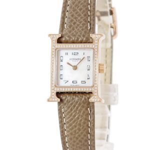 エルメス HERMES Hウォッチ ミニ TPM HH1.173 K18PG無垢 純正ダイヤ シェル H型 アラビア レディース 腕時計クオーツ シルバー 【中古】