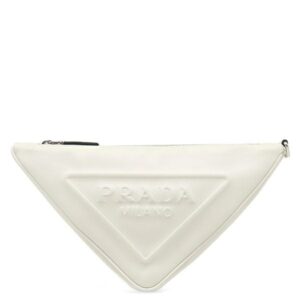 プラダ PRADA クラッチバッグ トライアングル クラッチ レザー ビアンコ シルバー金具 白 三角ロゴ ポーチ 1NE039 【箱】 【中古】