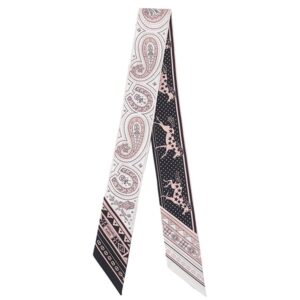 エルメス HERMES スカーフ ツイリー シルク ブラック×ホワイト×ヴューローズ 新品 未使用 【シュヴァル ドゥ クール バンダナ】 【箱】 【中古】
