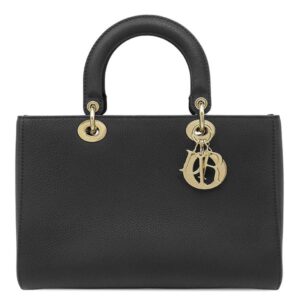 クリスチャン・ディオール Christian Dior 2WAYバッグ レディ D-サイア ミディアム レザー ブラック シャンパンゴールド金具 黒 M11510TRL 【箱】 【中古】新品同様品