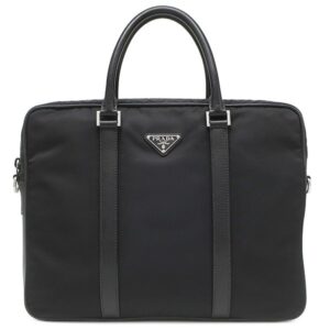 プラダ PRADA 2WAYバッグ ナイロン ブリーフケース ナイロン レザー ブラック シルバー金具 黒 ビジネスバッグ ショルダー トライアングルロゴ 2VE871 【中古】中古品