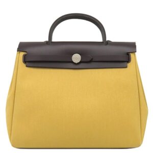 エルメス HERMES 2WAYバッグ エールバッグジップPM 31 キャンバス トワルミリタリー ヴァッシュハンター エベンヌ×パイユ シルバー金具 トワルH 2024年製 W 【箱】 【中古】新品同様品