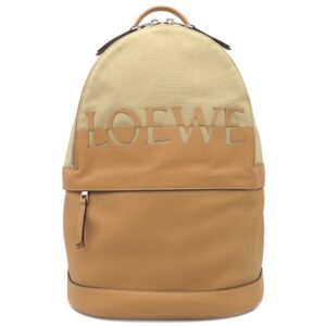 ロエベ LOEWE リュック・デイパック ロゴ バックパック キャンバス レザー ベージュ系 シルバー金具 薄茶 B314278X013968 【中古】中古美品