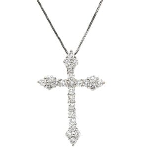 ネックレス ダイヤ 1.00ct クロス ペンダント ホワイトゴールド 十字架 25石 25P ブリリアントカット 18K 750 WG 18金 【中古】