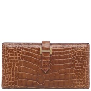 エルメス HERMES 長財布 ベアンスフレ アリゲーター ミール ゴールド金具 クロコ シャイン 二つ折り財布 X刻印 【箱】 【中古】