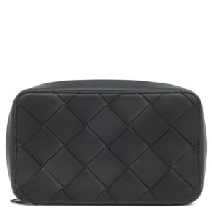 ボッテガヴェネタ BOTTEGA VENETA ポーチ マキシ イントレチャート レザー ブラック マットブラック金具 黒 セカンドバッグ クラッチバッグ トラベルポーチ 【中古】