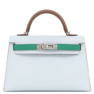 エルメス HERMES 2WAYバッグ ミニケリードゥ 外縫い ヴォーエプソン ブループリュム×ヴェールジェイド×ゴールド シルバー金具 ショルダー トリコロール U 【箱】 【中古】新品同様品