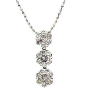 ネックレス ダイヤモンド トリロジー ホワイトゴールド Au585 14K ドロップ ボールチェーン フラワーモチーフ 【中古】中古美品