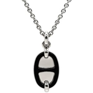 エルメス HERMES ネックレス ミニマイヨン PM ペンダント メタル エナメル ブラック シルバー金具 黒 シェーヌダンクルモチーフ 新品 未使用 【箱】 【中古】未使用保管品