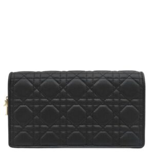 クリスチャン・ディオール Christian Dior 2WAYバッグ Lady Dior ポーチ ラムスキン ブラック ゴールド金具 カナージュ ショルダー クラッチ チェーンウォレット 【箱】 【中古】