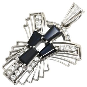 ペンダントトップ ブルーサファイア 1.61ct ダイヤモンド ブルー×プラチナシルバー 青 バケットミックスカット プラチナ 【中古】中古美品