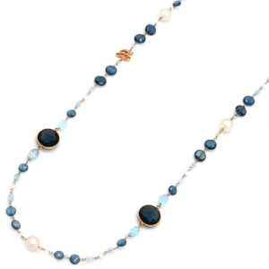 ZOCCAI ネックレス ブルートパーズ パール ネックレス ブルー×ホワイト×ピンクゴールド シェル ダイヤ 色石 18K 750 【保証書】 【中古】中古美品