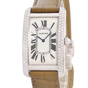 カルティエ Cartier タンクアメリカン LM WB701351 K18WG無垢 純正ダイヤ ギョウシェ 青針 メンズ 腕時計自動巻き シルバー 【中古】