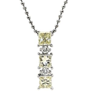 ネックレス トリロジー イエローダイヤモンド イエロー×プラチナシルバー 3P 3石 3粒 スリーストーン スクエアカット 【中古】中古美品