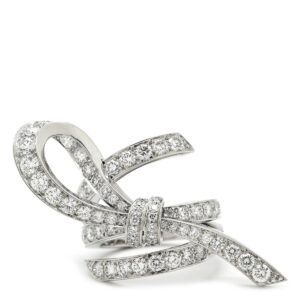 ヴァンクリーフアーペル Van Cleef & Arpels リング 指輪 リボンモチーフ パヴェダイヤ ホワイトゴールド 18K 750 WG 立体デザイン 結び目 8.5号 【中古】中古美品