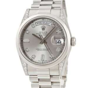 ロレックス ROLEX デイデイト 118296A P番 Pt950無垢 純正ダイヤ シルバー プラチナ メンズ 腕時計自動巻き シルバー 【中古】