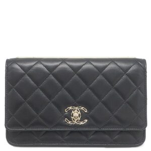 シャネル CHANEL チェーンウォレット マトラッセ トレンディCC WOC ラムスキン ブラック ゴールド金具 黒 ロゴプレート ランダムシリアル 【保存袋】 【中古】