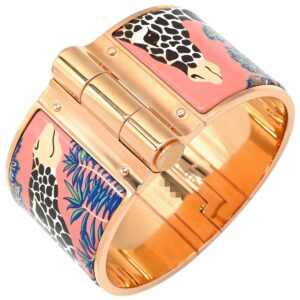 エルメス HERMES ブレスレット シャルニエール エクストララージ GP 七宝焼き ピンクXマルチカラー ローズゴールド金具 PG金具 バングル キリン柄 【箱】 【中古】
