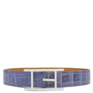 エルメス HERMES ベルト アピ #80 ポロサス ブルー系 #80 シルバー金具 青 クロコ □K刻印 【箱】 【中古】