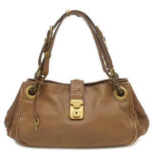 ボッテガヴェネタ BOTTEGA VENETA ハンドバッグ イントレチャート レザー ブラウン ゴールド金具 茶 ショルダー 肩掛け 【保存袋】 【中古】中古品