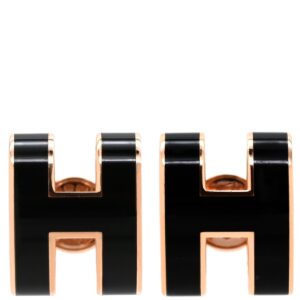 エルメス HERMES ピアス ポップアッシュ Hピアス GP エナメル ブラック×ローズゴールド ピンクゴールド 黒 Hモチーフ 【箱】 【中古】中古品
