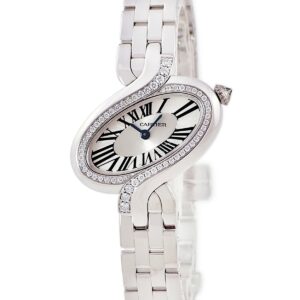 カルティエ Cartier デリス ドゥ カルティエ SM WG800004 K18WG無垢 純正ダイヤ シルバー ローマン 青針 レディース 腕時計クオーツ シルバー 【中古】中古美品
