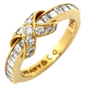 ティファニー Tiffany & Co リング 指輪 シグニチャー ダイヤ イエローゴールド 750 YG T＆Co. X クロス バゲット ブリリアントカット 11号 【中古】中古美品