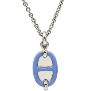 エルメス HERMES ネックレス ミニマイヨン ペンダント メタル エナメル ブルーXシルバー シェーヌダンクルモチーフ SV金具 【中古】