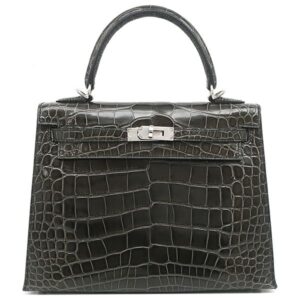 エルメス HERMES 2WAYバッグ ケリー25 外縫い アリゲーター グラファイト シルバー金具 Y刻印 【箱】 【中古】