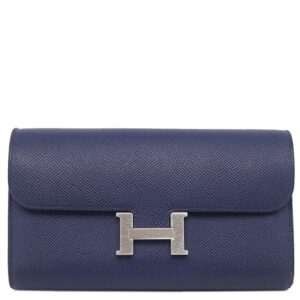 エルメス HERMES 長財布 コンスタンス トゥーゴー ヴォーエプソン ブルーサフィール シルバー金具 青 U刻印 【箱】 【中古】