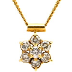 ネックレス ダイヤ ペンダント イエローゴールド×シルバー Au750 18K 18金 7P 7石 7粒 フラワーモチーフ 花 【中古】中古美品
