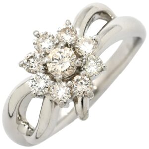 リング 指輪 ダイヤ 0.56ct プラチナシルバー Pt900 9P 9石 9粒 ブリリアントカット フラワー 花モチーフ ウェーブ 11号 【中古】中古美品