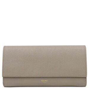 セリーヌ CELINE 二つ折り財布 ラージフラップ ウォレット カーフ Pebble ゴールド金具 グレージュ 10B563BEL 【箱】 【中古】中古美品