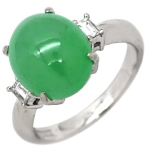 リング 指輪 ヒスイ 6.01ct ダイヤモンド プラチナシルバー 緑 グリーン 翡翠 ひすい 1石 1粒 ジェイダイト カボションカット 10.5号 【中古】中古品