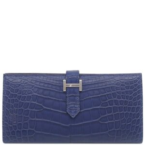 エルメス HERMES 長財布 ベアンスフレ アリゲーターマット ブルードマルト シルバー金具 新品 未使用 青 クロコ 二つ折り財布 K刻印(2025年製) 【箱】 【中古】未使用保管品