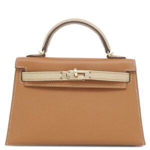 エルメス HERMES 2WAYバッグ ミニケリードゥ 外縫い ヴェルソ ヴォーエプソン ゴールド×トレンチ シャンパンゴールド金具 茶 ベージュ 【PO品】 Y 【箱】 【中古】新品同様品