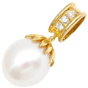 ペンダントトップ パール ダイヤ 0.10ct パールホワイト×イエローゴールド ネックレストップ 白蝶パール 真珠 18K YG 750 【中古】中古品