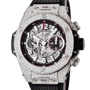 ウブロ HUBLOT ビッグバン ウニコ チタニウム パヴェ 411.NX.1170.RX.1704 純正ダイヤ スケルトン メンズ 腕時計自動巻き グレー 【中古】中古美品