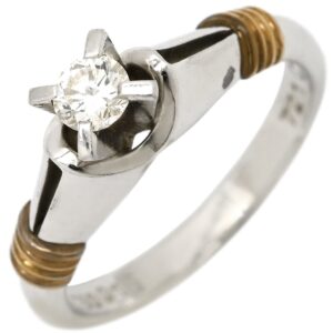 クリスチャン・ディオール Christian Dior リング 指輪 ダイヤモンド 0.16ct プラチナシルバー×イエローゴールド Au750 K18 YG Pt900 コンビ 一粒 1石 立爪 8号 65030017 【保証書】 【中古】中古品
