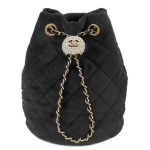 シャネル CHANEL ショルダーバッグ マトラッセ 巾着 ドローストリング ベルベット ブラック ゴールド金具 黒 ココマーク ココボール 30****** 【中古】新品同様品