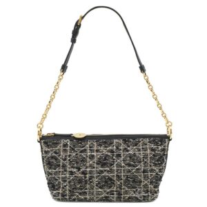 クリスチャン・ディオール Christian Dior ショルダーバッグ Diorstar ホーボーバッグ ツイード レザー ブラック ゴールド金具 黒 カナージュツイード 【保存袋】 【中古】新品同様品