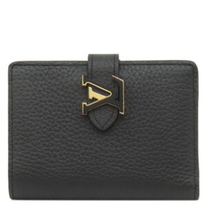 【★3％OFFクーポン】ルイヴィトン LOUIS VUITTON 二つ折り財布 LV ヴェルティカル ウォレット コンパクト レザー トリヨンレザー ノワール ゴールド金具 カード入れ 黒 M81561 RFID 【箱】 【中古】中古美品